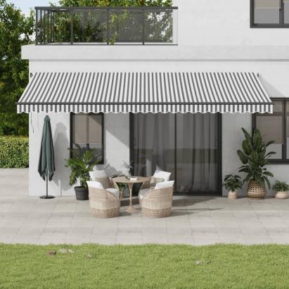 Copertină retractabilă manual, antracit/alb, 600x350 cm GartenMobel Dekor