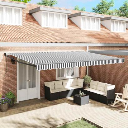 Copertină retractabilă antracit/alb, 5x3 m, textil/aluminiu GartenMobel Dekor