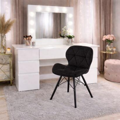 Masa de toaleta/machiaj, Antonia, alba + scaun Lago, negru, cu oglinda si LED-uri, 155x42x135 cm GartenVIP DiyLine