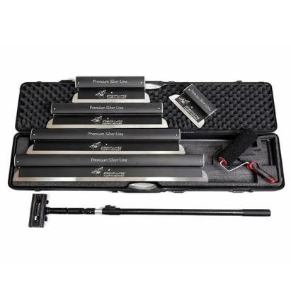 Set 5 gletiere profesionale, lama inox 0.4 mm, Premium Silver, 25, 40, 60, 80, 100 cm, adaptor, maner telescopic, rola gletuit, geanta, Ergoplane, Olejnik GartenVIP DiyLine