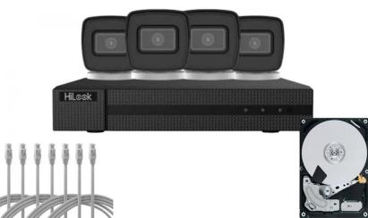 Kit supraveghere IP HiLook Hi-NK-4288B, 4K, 4 camere bullet, IR 30m, IP67, NVR 8 canale PoE, 1x SATA SafetyGuard Surveillance