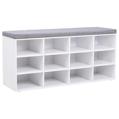 VASAGLE Pantofar cu banca cu 12 compartimente si perna, sarcina 136 kg, 104x30x48 cm, alb Household NewTrend