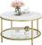 VASAGLE Masa de cafea rotunda cu blat din imitatie de marmura, polita suplimentara din sticla, 80x45cm, alb si auriu Household NewTrend