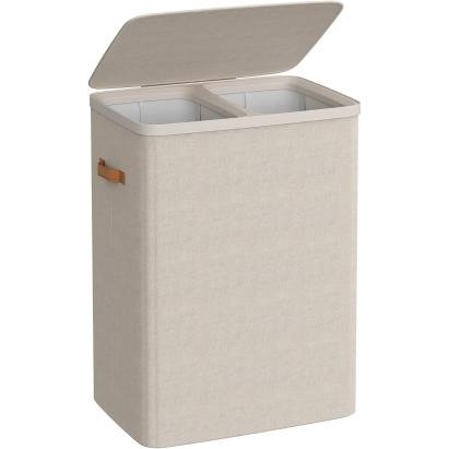 SONGMICS Cos rufe cu 2 compartimente si capac, saci detasabili cu maner, 170 litri, 56x40x75 cm, bej Household NewTrend