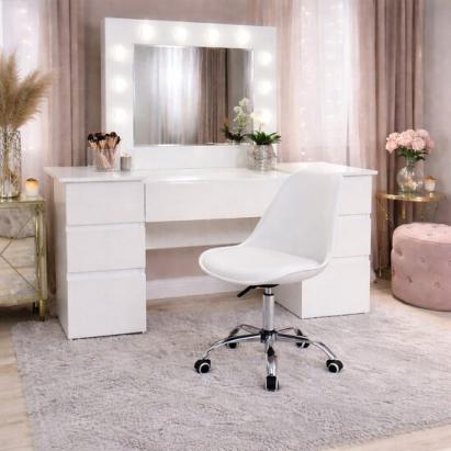 Masa de toaleta/machiaj, Antonia + scaun Alba, alb, cu oglinda si LED-uri, 155x42x135 cm GartenVIP DiyLine