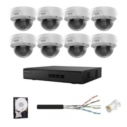 Sistem supraveghere IP Hikvision HiWatch, 8 camere, 4MP, PoE, IR 30m, NVR PoE, Accesorii montaj SafetyGuard Surveillance