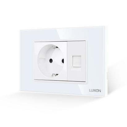 Priza Schuko + Priza Internet cu Rama din Sticla LUXION, Standard Italian, 3M SmartElectro IntelligentHouse