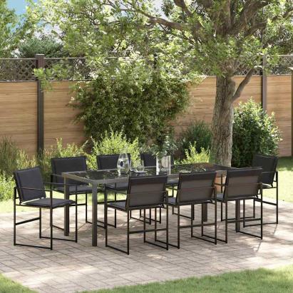 Set de masă pentru grădină 9 pcs Negru GartenMobel Dekor
