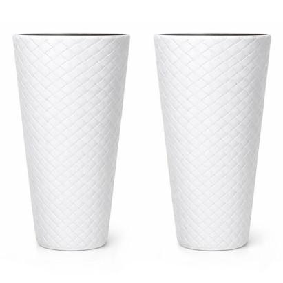 Set 2 ghivece de flori, Matuba Slim, rotunde, inalte, 30x55 cm, alb, Prosperplast GartenVIP DiyLine
