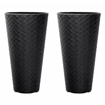 Set 2 ghivece de flori, Matuba Slim, rotunde, inalte, 30x55 cm, antracit, Prosperplast GartenVIP DiyLine