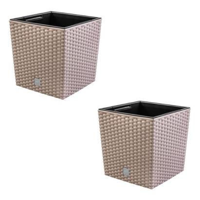 Set 2 ghivece de flori, Rato Low, imitatie ratan, patrate, 32x32x32.5 cm, cafeniu, Prosperplast GartenVIP DiyLine