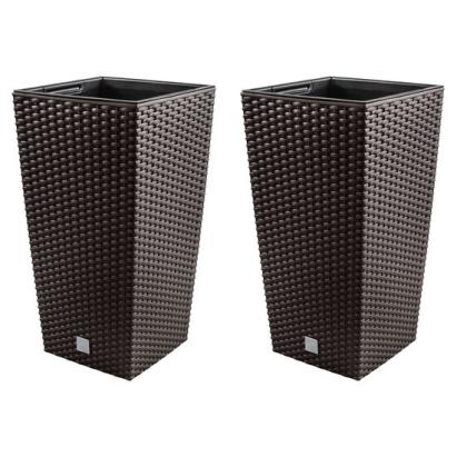 Set 2 ghivece de flori, Rato, imitatie ratan, inalte, 32.5x32.5x61 cm, maro, Prosperplast GartenVIP DiyLine