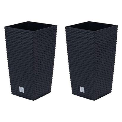 Set 2 ghivece de flori, Rato, imitatie ratan, inalte, 22.5x22.5x42 cm, negru, Prosperplast GartenVIP DiyLine