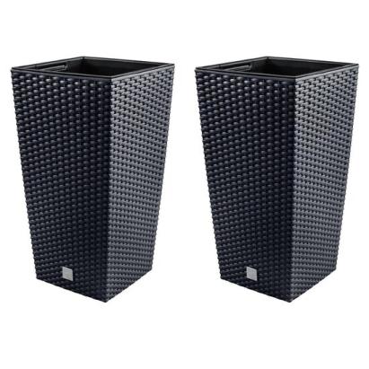 Set 2 ghivece de flori, Rato, imitatie ratan, inalte, 32.5x32.5x61 cm, antracit, Prosperplast GartenVIP DiyLine
