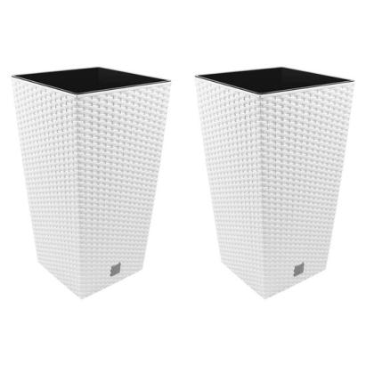 Set 2 ghivece de flori, Rato, imitatie ratan, inalte, 32.5x32.5x61 cm, alb, Prosperplast GartenVIP DiyLine