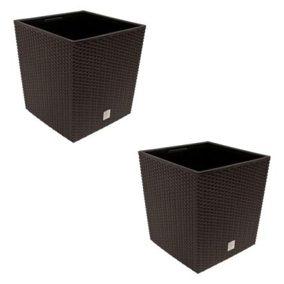 Set 2 ghivece de flori, Rato Low, imitatie ratan, patrate, 40x40x40.8 cm, maro, Prosperplast GartenVIP DiyLine