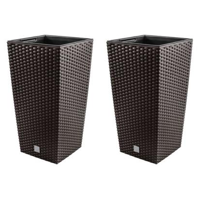 Set 2 ghivece de flori, Rato, imitatie ratan, inalte, 22.5x22.5x42 cm, maro, Prosperplast GartenVIP DiyLine