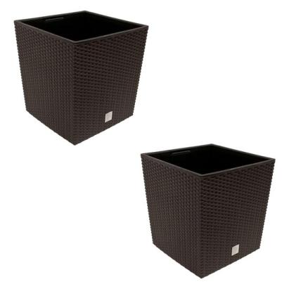 Set 2 ghivece de flori, Rato Low, imitatie ratan, patrate, 32x32x32.5 cm, maro, Prosperplast GartenVIP DiyLine