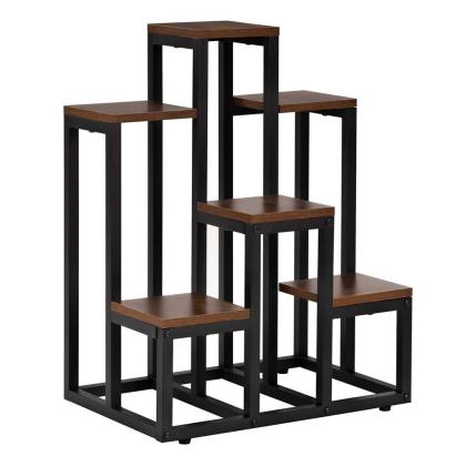 Suport pentru flori cu 6 polite din lemn, structura metal, 51x34x68 cm, negru Household NewTrend