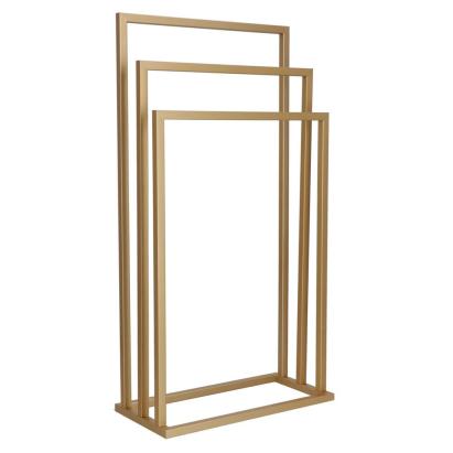 Suport metalic de baie pentru prosoape, cu 3 standuri, 86 cm, auriu mat Household NewTrend
