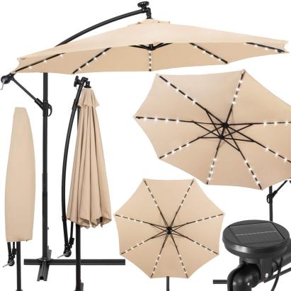 Umbrela de gradina cu brat lateral banana, iluminare LED, cu husa, 300cm, crem Household NewTrend