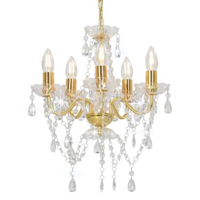 Candelabru cu mărgele de cristal, auriu, rotund, 5 x E14 GartenMobel Dekor