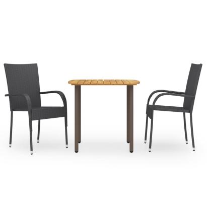 Set mobilier de grădină, 3 piese, negru, poliratan GartenMobel Dekor
