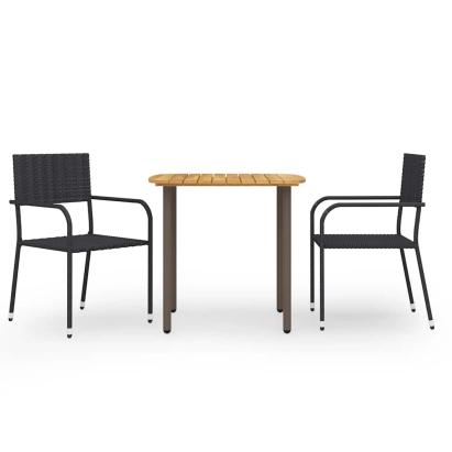 Set mobilier de grădină, 3 piese, negru, poliratan GartenMobel Dekor
