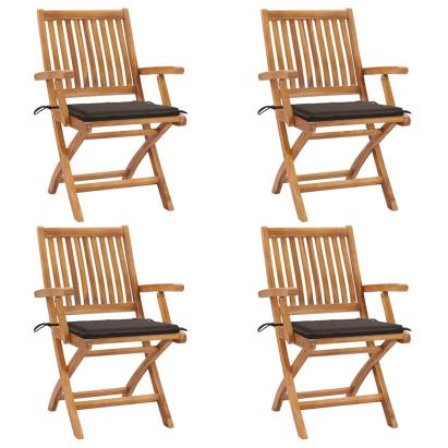 Scaune grădină pliabile cu perne, 4 buc, lemn masiv de tec GartenMobel Dekor