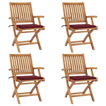 Scaune grădină pliabile cu perne, 4 buc, lemn masiv tec GartenMobel Dekor