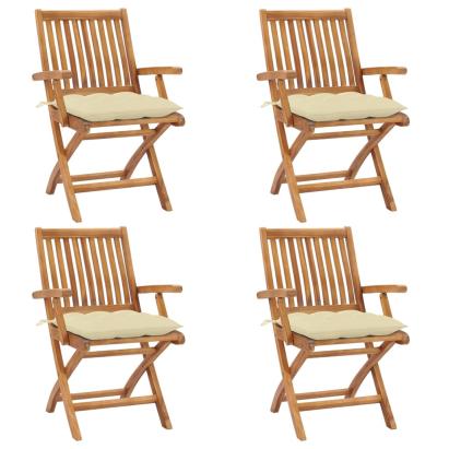 Scaune grădină pliabile cu perne, 4 buc, lemn masiv de tec GartenMobel Dekor