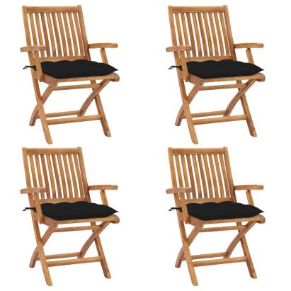 Scaune grădină pliabile cu perne, 4 buc, lemn masiv de tec GartenMobel Dekor