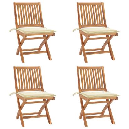 Scaune grădină pliabile cu perne, 4 buc, lemn masiv tec GartenMobel Dekor