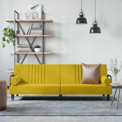 Canapea extensibilă cu cotiere, galben, catifea GartenMobel Dekor