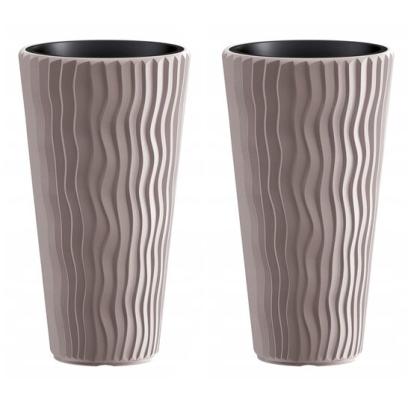 Set 2 ghivece de flori, Sandy Slim, rotunde, inalte, 29.7x53.1 cm, cafeniu, Prosperplast GartenVIP DiyLine