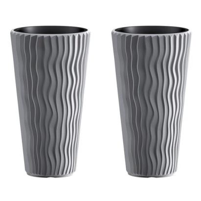 Set 2 ghivece de flori, Sandy Slim, rotunde, inalte, 29.7x53.1 cm, gri, Prosperplast GartenVIP DiyLine