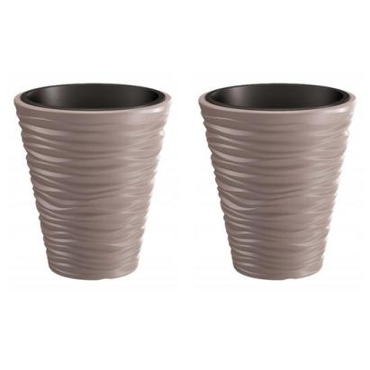 Set 2 ghivece de flori, Sand, rotunde, 38.8x43.6 cm, cafeniu, Prosperplast GartenVIP DiyLine
