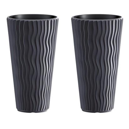 Set 2 ghivece de flori, Sandy Slim, rotunde, inalte, 29.7x53.1 cm, antracit, Prosperplast GartenVIP DiyLine