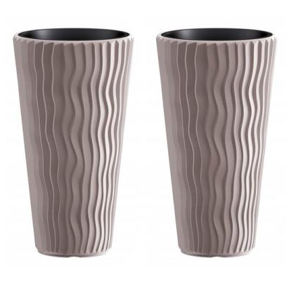 Set 2 ghivece de flori, Sandy Slim, rotunde, inalte, 39x70.8 cm, cafeniu, Prosperplast GartenVIP DiyLine