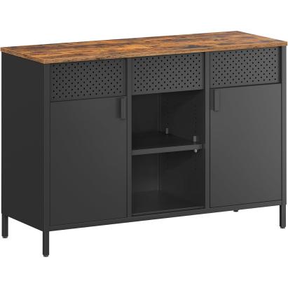 SONGMICS Dulap metalic cu 2 usi si polite reglabile, otel si PAL, stil industrial, 40x110x76 cm, maro rustic Household NewTrend