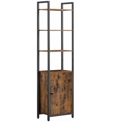 VASAGLE Biblioteca inalta cu 6 rafturi si dulap, cadru metalic, rafturi reglabile, stil vintage, 40x24x160 cm, maro rustic Household NewTrend