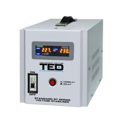 Stabilizator tensiune 3000W 230V cu 2 iesiri Schuko si sinusoidala pura + ecran LCD cu valorile tensiunii, TED Electric TED000187 SafetyGuard Surveillance