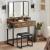 VASAGLE Masuta toaleta 90x40x141 cm, cu 3 sertare, oglinda tripla si taburet, lemn si otel, maro rustic si negru Household NewTrend