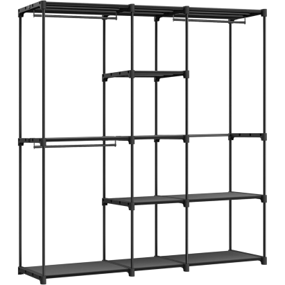 SONGMICS Dulap portabil pentru haine cu 3 bare de suspendare si rafturi, structura metalica, 43x182x182 cm, negru Household NewTrend