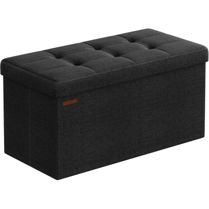 SONGMICS Taburet pliabil cu sezut moale, spatiu de depozitare 89 litri, maxim 300kg, 76x38x38 cm, negru Household NewTrend