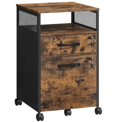 VASAGLE Dulap mobil 42x44x69 cm, cu 2 sertare si roti cu frana, compartiment deschis si suport dosare, PAL si otel, maro rustic si negru Household NewTrend