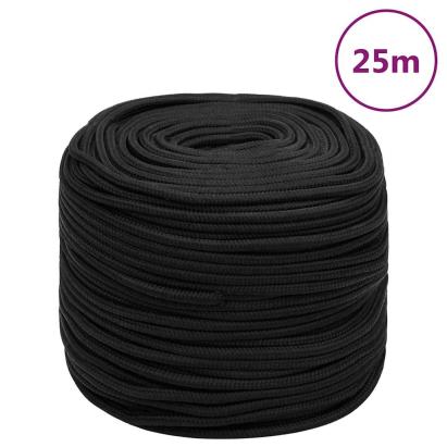 Frânghie de barcă, negru complet, 8 mm, 25 m, polipropilenă GartenMobel Dekor