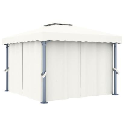 Pavilion cu perdea, alb crem, 3 x 3 m, aluminiu GartenMobel Dekor