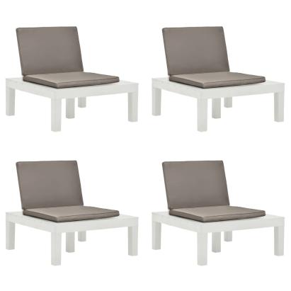 Șezlonguri de grădină cu perne, 4 buc., alb, plastic GartenMobel Dekor