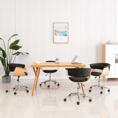 Scaune de bucătărie pivotante, 4 buc., negru, piele ecologică GartenMobel Dekor